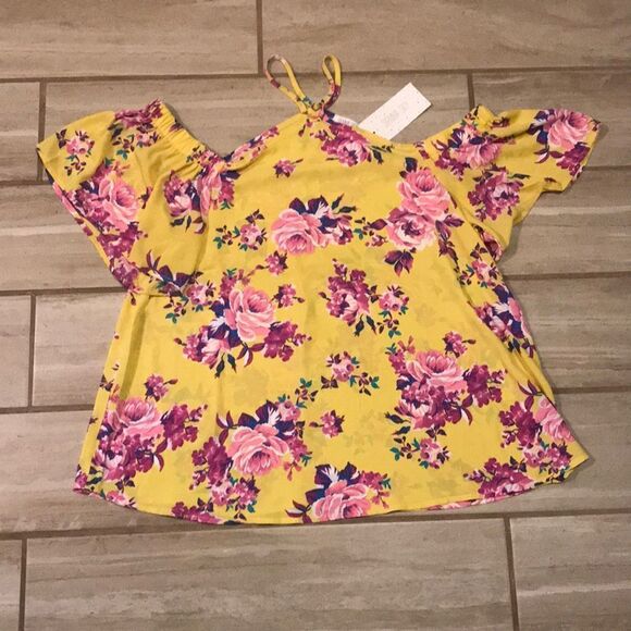 NWT Yellow Floral Cold Shoulder Top - Picture 1 of 2